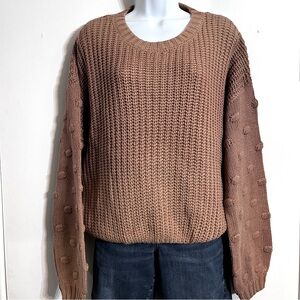 Jessica Simpson Oversized  Crewneck Knitted Puff Sleeve Sweater Large Dusty Rose